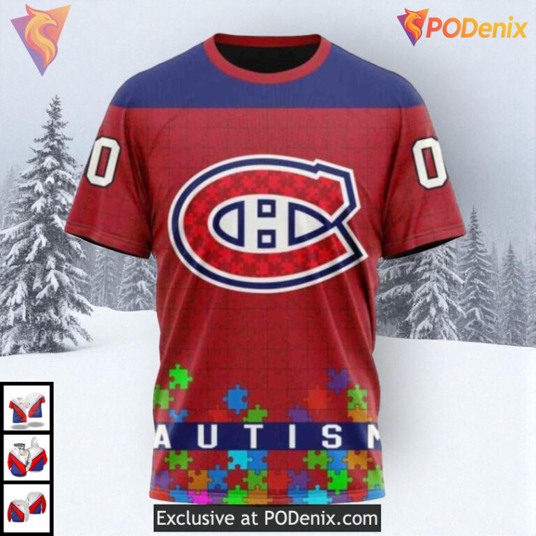 Autism Awareness Hockey Tribute NHL Custom Name Montreal Canadiens Hoodie 3D - 2