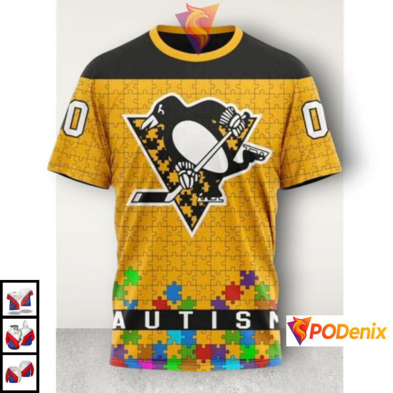 Autism Awareness Hockey Tribute NHL Personalized Pittsburgh Penguins Hoodie 3D - 2