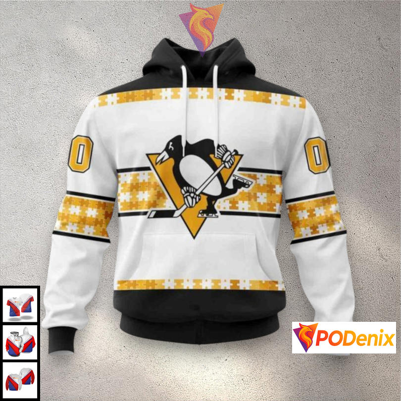 Autism Awareness Name Number Design Pittsburgh Penguins Holiday Hoodie Custom NHL 3D