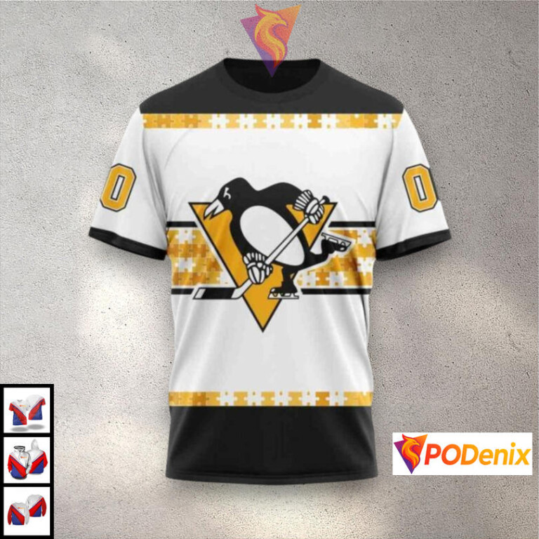 Autism Awareness Name Number Design Pittsburgh Penguins Holiday Hoodie Custom NHL 3D - 2