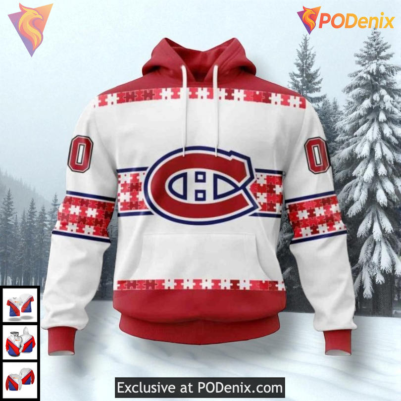 Autism Awareness Name Number Edition NHL Montreal Canadiens Christmas Hoodie 3D