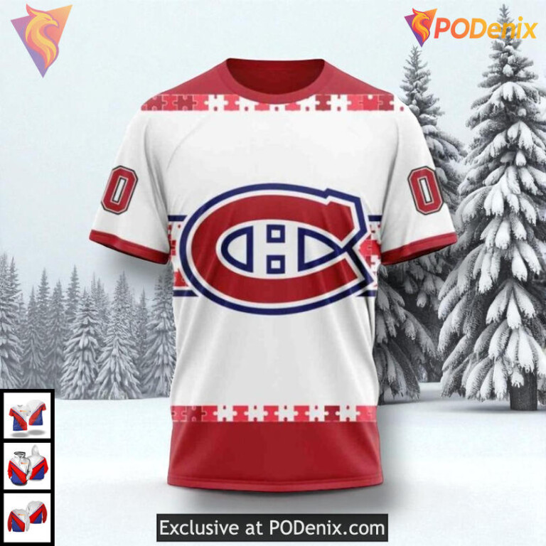 Autism Awareness Name Number Edition NHL Montreal Canadiens Christmas Hoodie 3D - 2