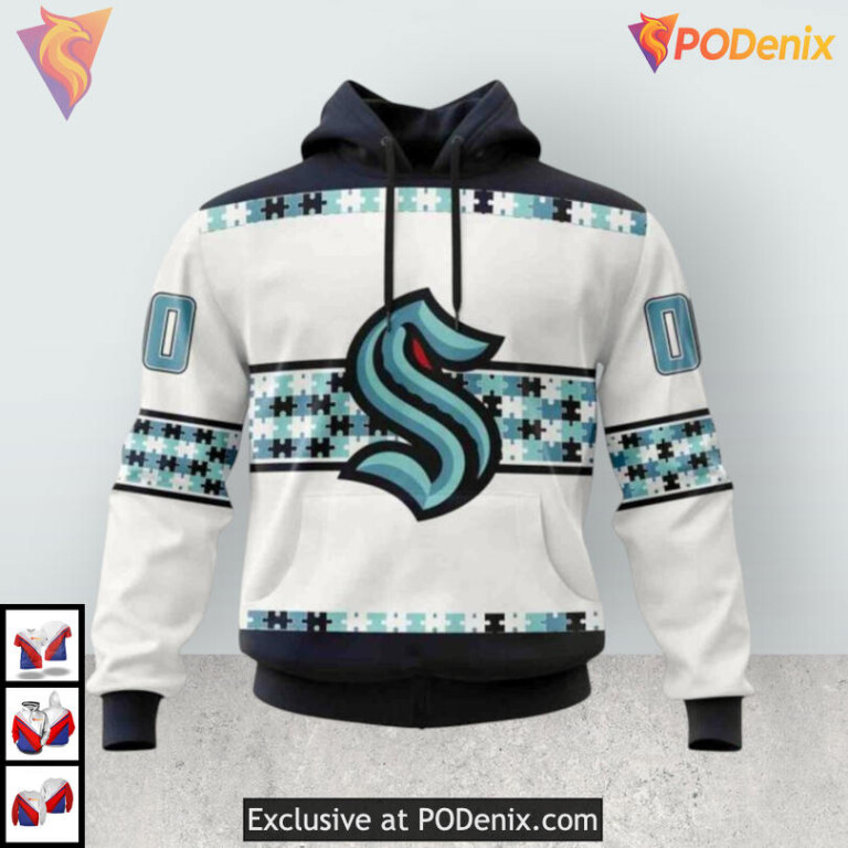 Autism Awareness Name Number Tribute Custom Seattle Kraken Winter Hoodie 3D