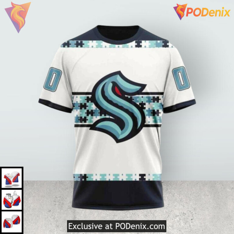 Autism Awareness Name Number Tribute Custom Seattle Kraken Winter Hoodie 3D - 2
