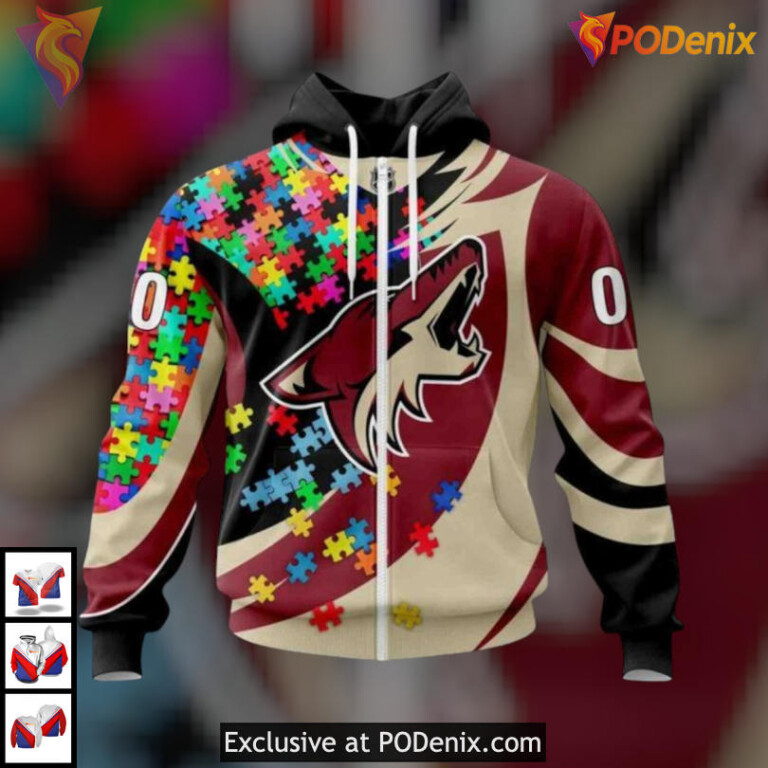 Autism Awareness Personalized Design Arizona Coyotes All Over Print Hoodie - 1