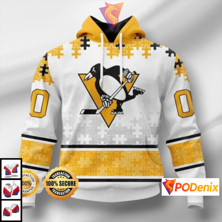 Autism Awareness Puzzle Design Custom Name Pittsburgh Penguins Hoodie NHL 3D