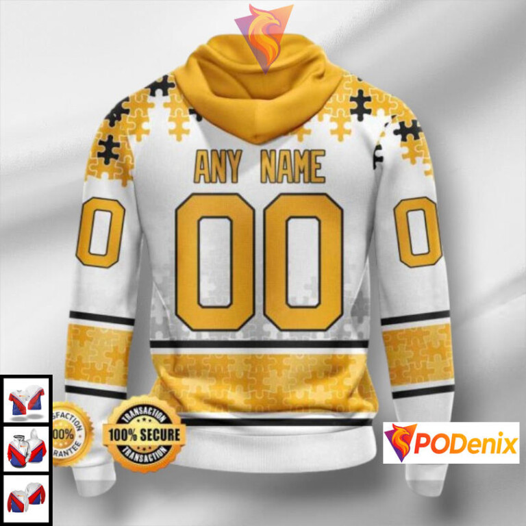 Autism Awareness Puzzle Design Custom Name Pittsburgh Penguins Hoodie NHL 3D - 1