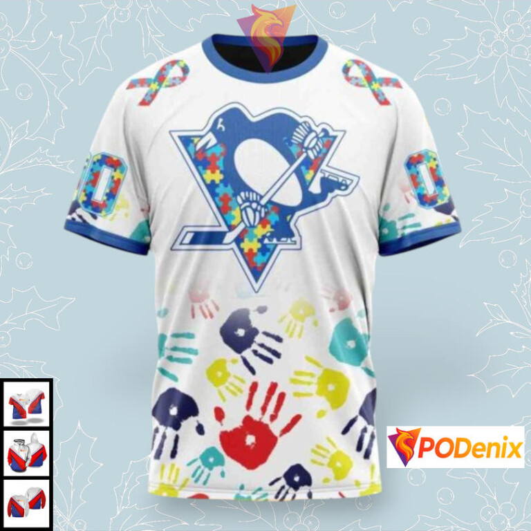 Autism Awareness Puzzle Design Custom Pittsburgh Penguins Holiday Hoodie NHL Apparel - 2