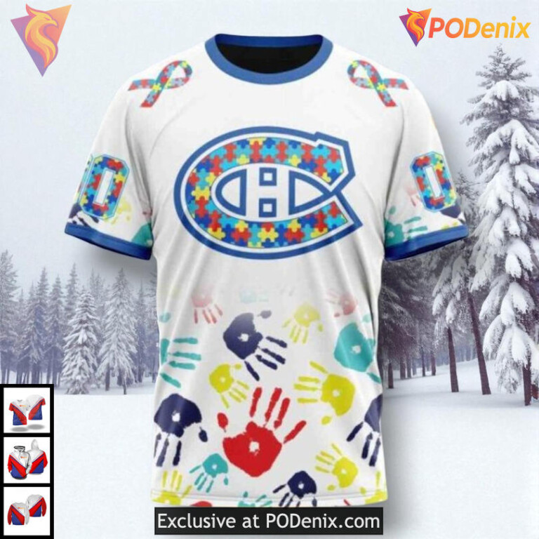 Autism Awareness Puzzle Design NHL Montreal Canadiens Zip Up Hoodie 3D - 2
