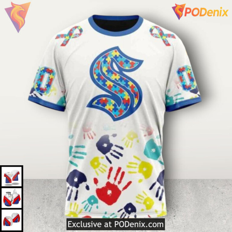 Autism Awareness Puzzle Design NHL Seattle Kraken Holiday Hoodie 3D - 2