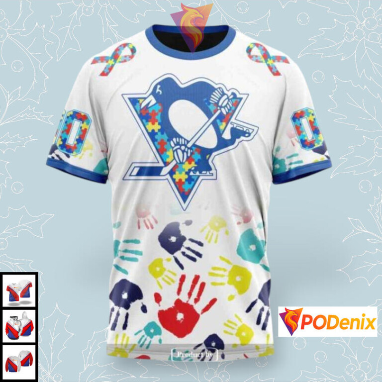 Autism Awareness Puzzle Pattern Custom Pittsburgh Penguins Zip Up Hoodie NHL - 2