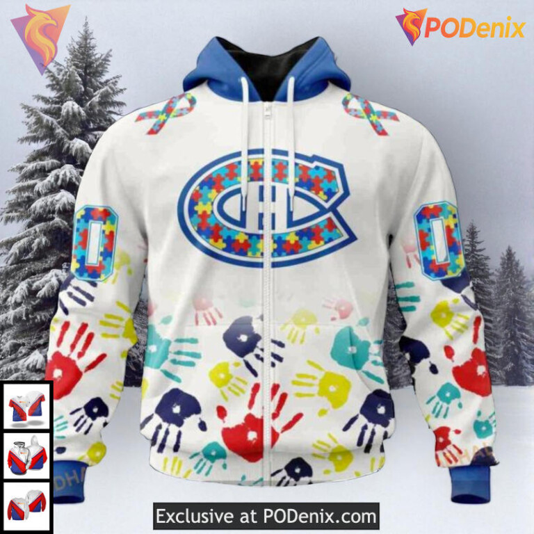 Autism Awareness Puzzle Pattern NHL Montreal Canadiens Holiday Hoodie 3D - 1