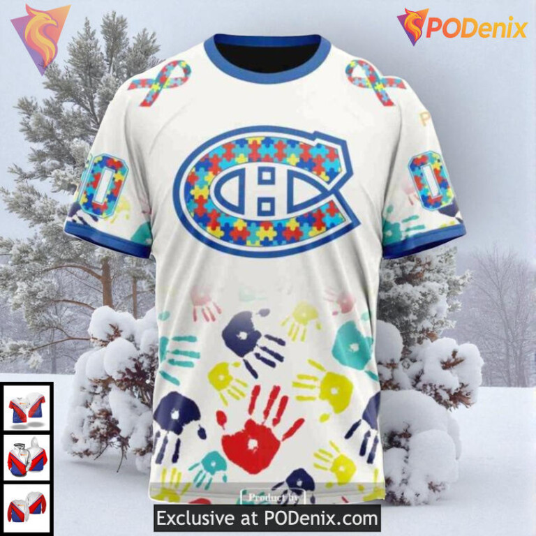 Autism Awareness Puzzle Pattern NHL Montreal Canadiens Holiday Hoodie 3D - 2