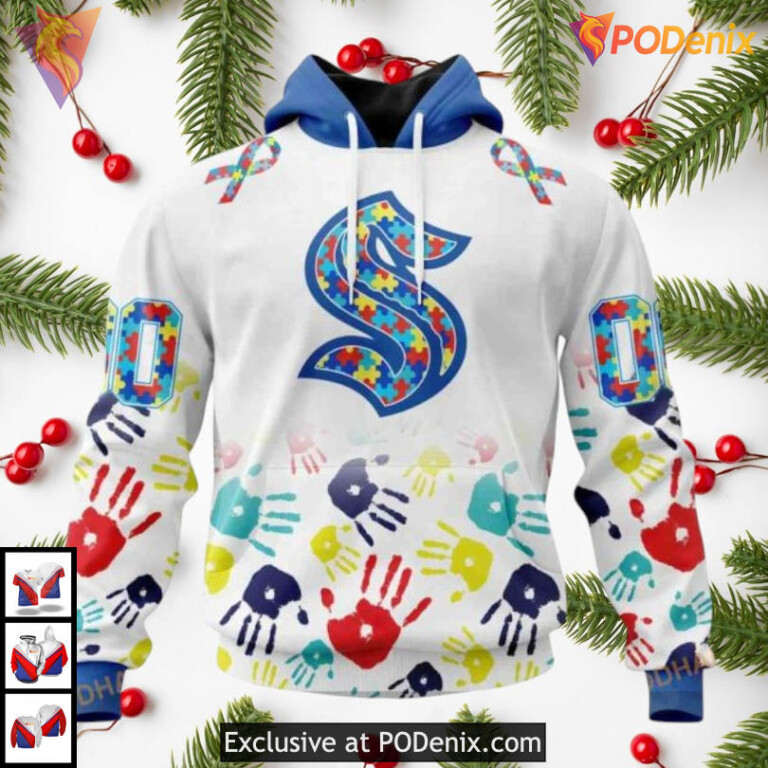 Autism Awareness Puzzle Theme Tribute Custom Number Seattle Kraken Hoodie 3D