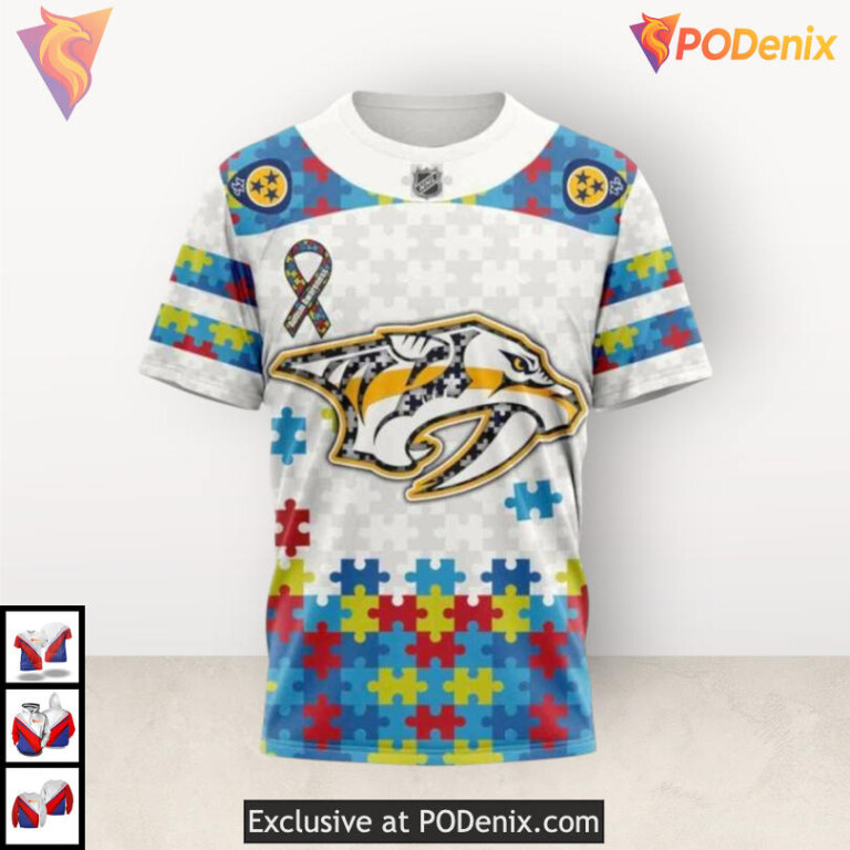 Autism Awareness Support Edition Nashville Predators Zip Up Hoodie Custom 3D - 2