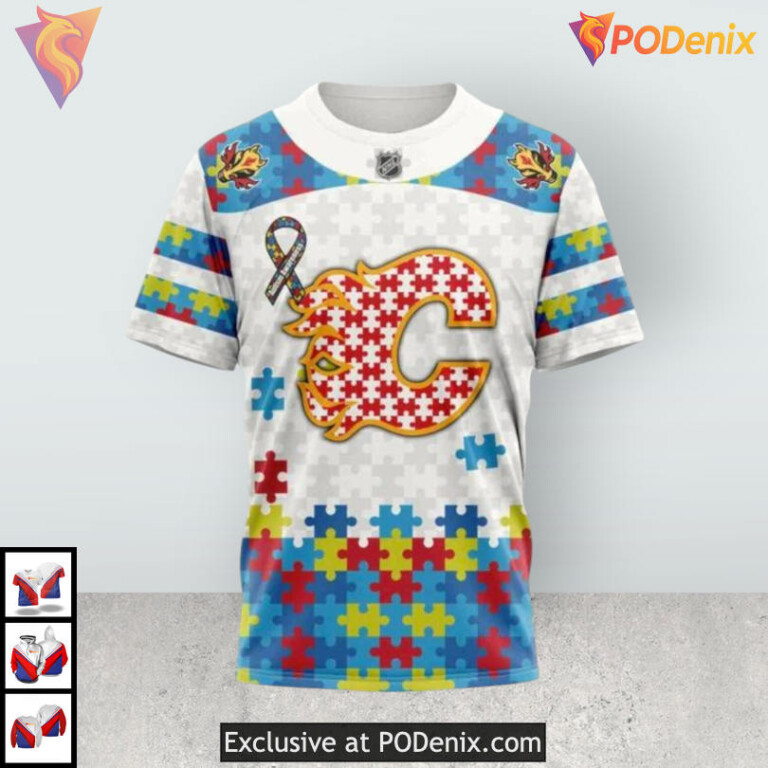 Autism Awareness Tribute Calgary Flames Mens Hoodie 3D Sweatshirt - 2