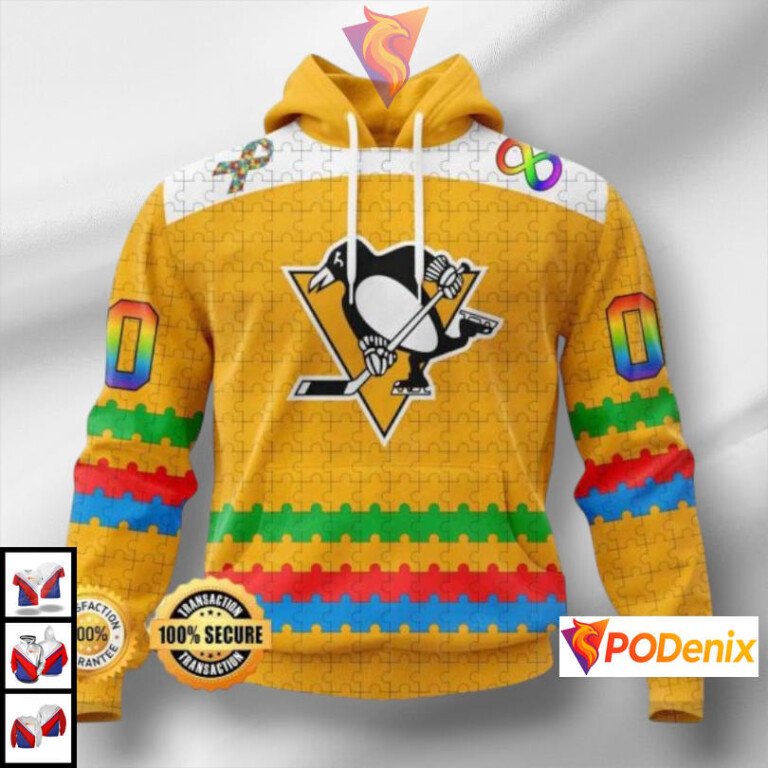 Autism Awareness Tribute Edition Custom Number Pittsburgh Penguins Hoodie NHL Design