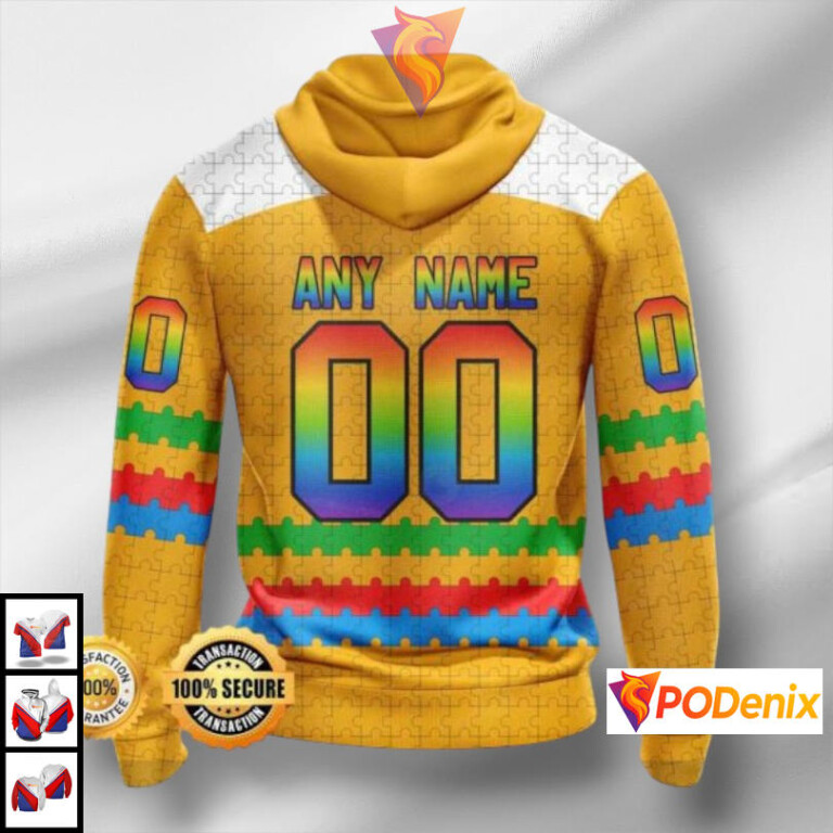 Autism Awareness Tribute Edition Custom Number Pittsburgh Penguins Hoodie NHL Design - 1