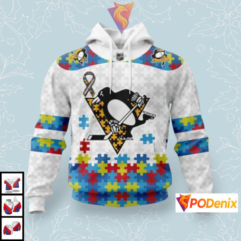 Autism Awareness Tribute Edition Custom Pittsburgh Penguins Winter Hoodie NHL 3D