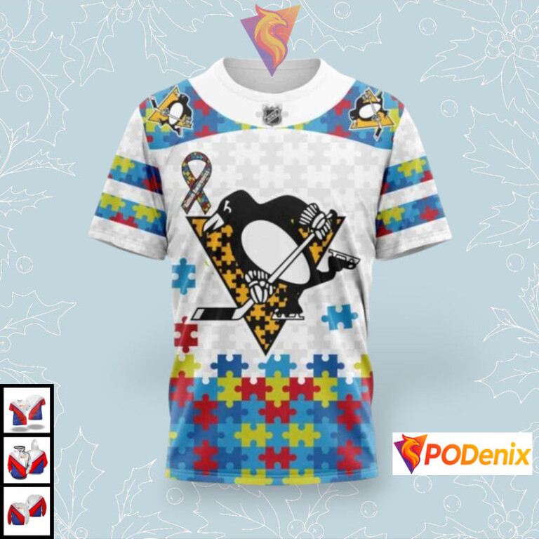 Autism Awareness Tribute Edition Custom Pittsburgh Penguins Winter Hoodie NHL 3D - 2