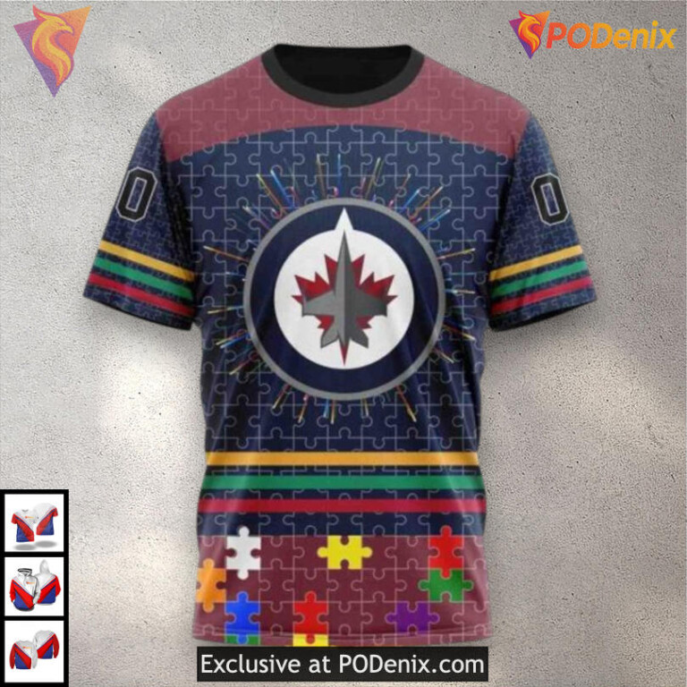 Black Autism Awareness Tribute Winnipeg Jets Womens Hoodie Custom Team Gear - 2