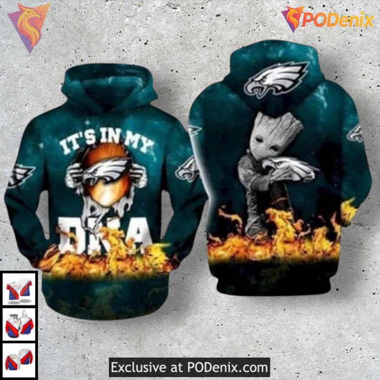 Baby Groot DNA Ripped Style Womens Philadelphia Eagles Hoodie Vintage Edition