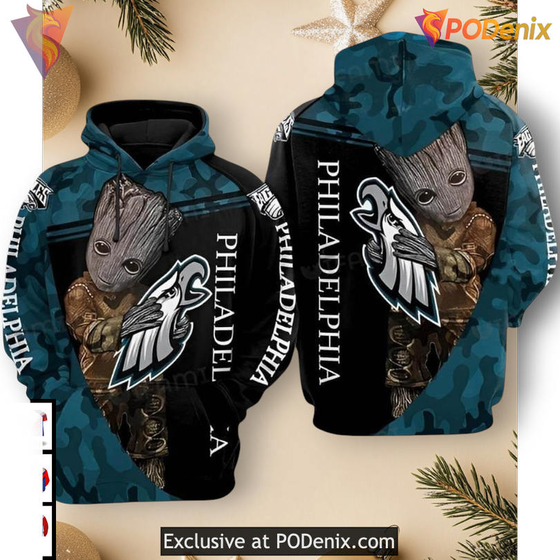 Baby Groot Hugging Logo Style Philadelphia Eagles Hoodies Unisex Custom Apparel Baby Groot Hugging Logo Style Philadelphia Eagles Hoodies Unisex Custom Apparel