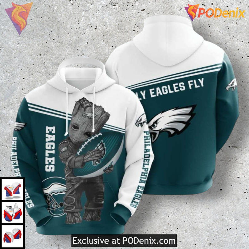 Baby Groot Inspired Design Philadelphia Eagles Womens Hoodie All Over Print 3D Baby Groot Inspired Design Philadelphia Eagles Womens Hoodie All Over Print 3D