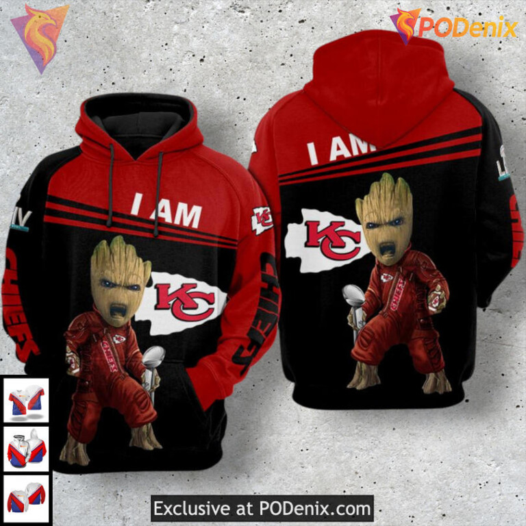 Baby Groot Red Black Themed 3D Apparel Kansas City Chiefs 3D Hoodie Limited Gear - 1