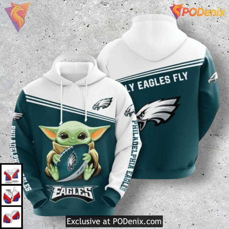 Baby Yoda Sports Edition Philadelphia Eagles Full Zip Hoodie Custom 3D Hoodie