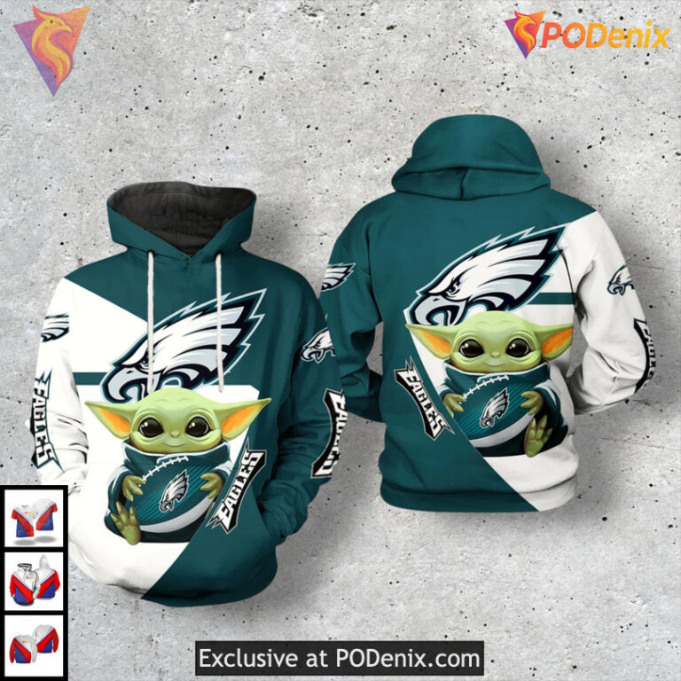 Baby Yoda Zip Up Design Philadelphia Eagles Hoodie 3D All Over Print Edition