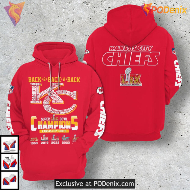 Back 2 Back 2 Back Retro Champion Kansas City Chiefs All Over Print Hoodie