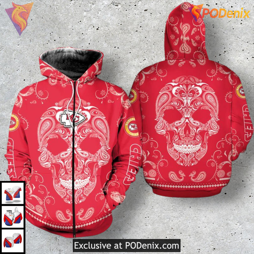 Bandana Skull Personalized Fan Gear Personalized Kansas City Chiefs Hoodie Bandana Skull Personalized Fan Gear Personalized Kansas City Chiefs Hoodie