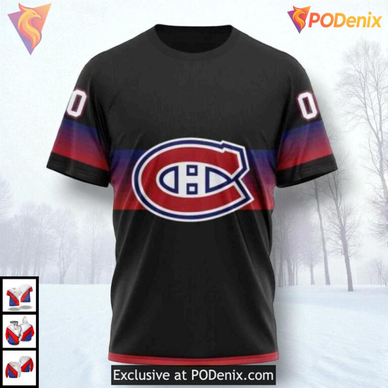 Black And Gradient Color Concept NHL Montreal Canadiens Winter Hoodie 3D - 2
