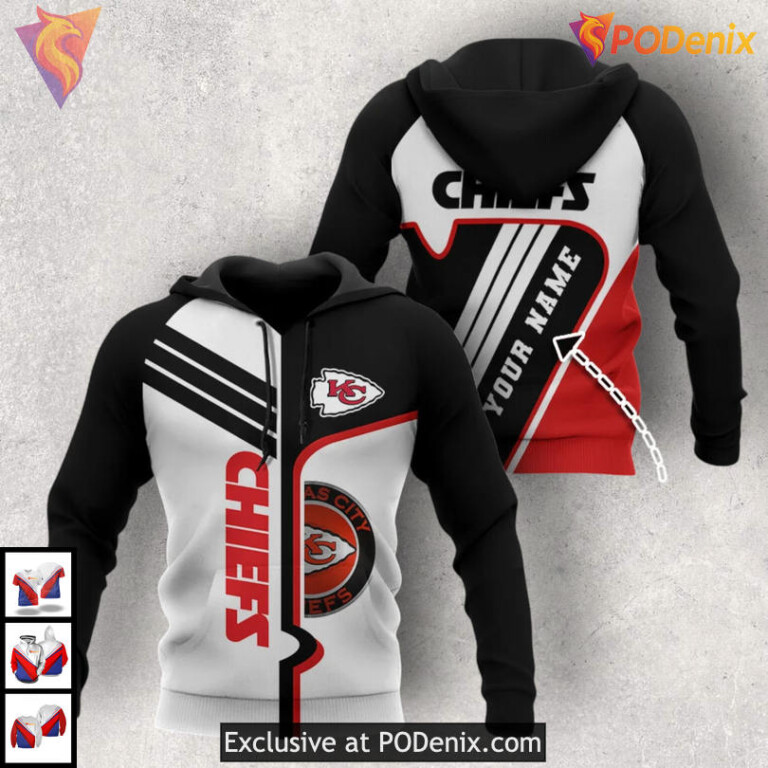 Black and White Personalized Kansas City Chiefs Mens Hoodie, Fan Limited Gear