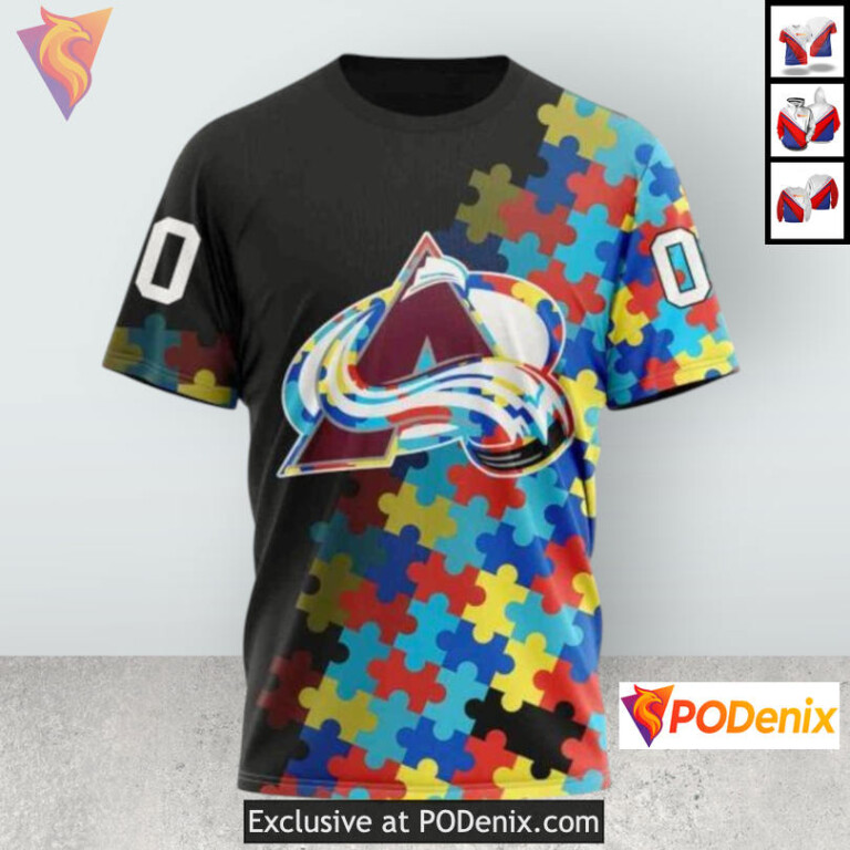 Black Autism Awareness Edition Colorado Avalanche 3D Hoodie Custom Design - 2