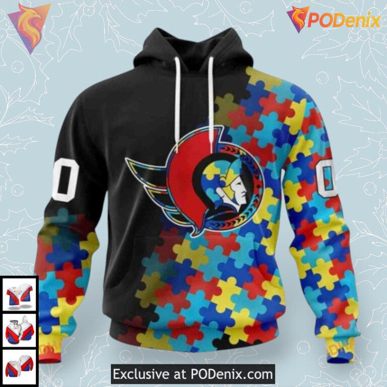 Black Autism Awareness Edition NHL Ottawa Senators Mens Hoodie 3D