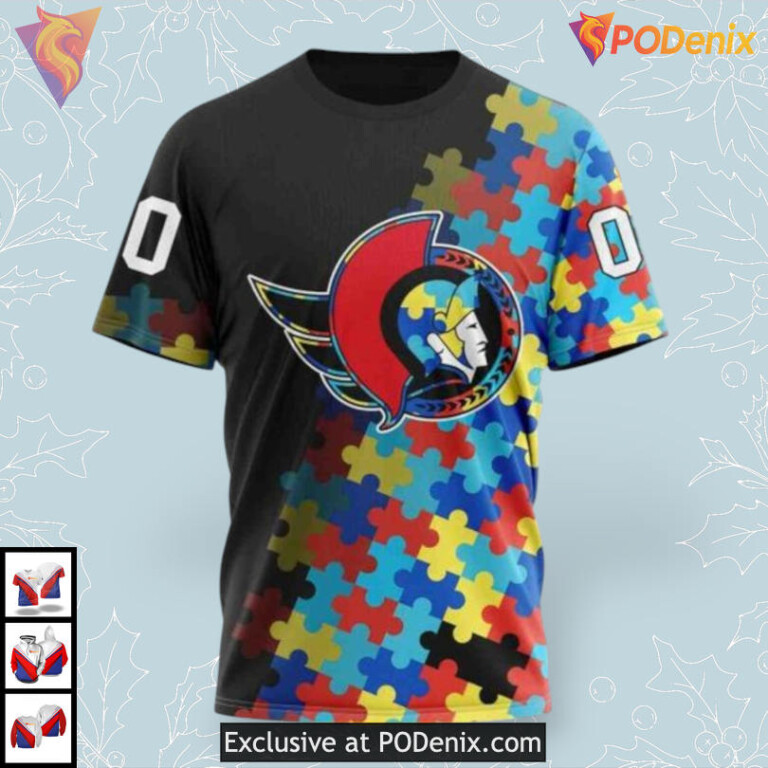 Black Autism Awareness Edition NHL Ottawa Senators Mens Hoodie 3D - 2