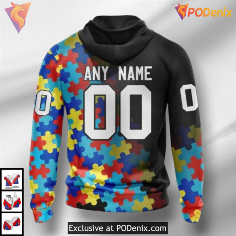 Black Autism Awareness Tribute Carolina Hurricanes Womens Hoodie Custom 3D - 1