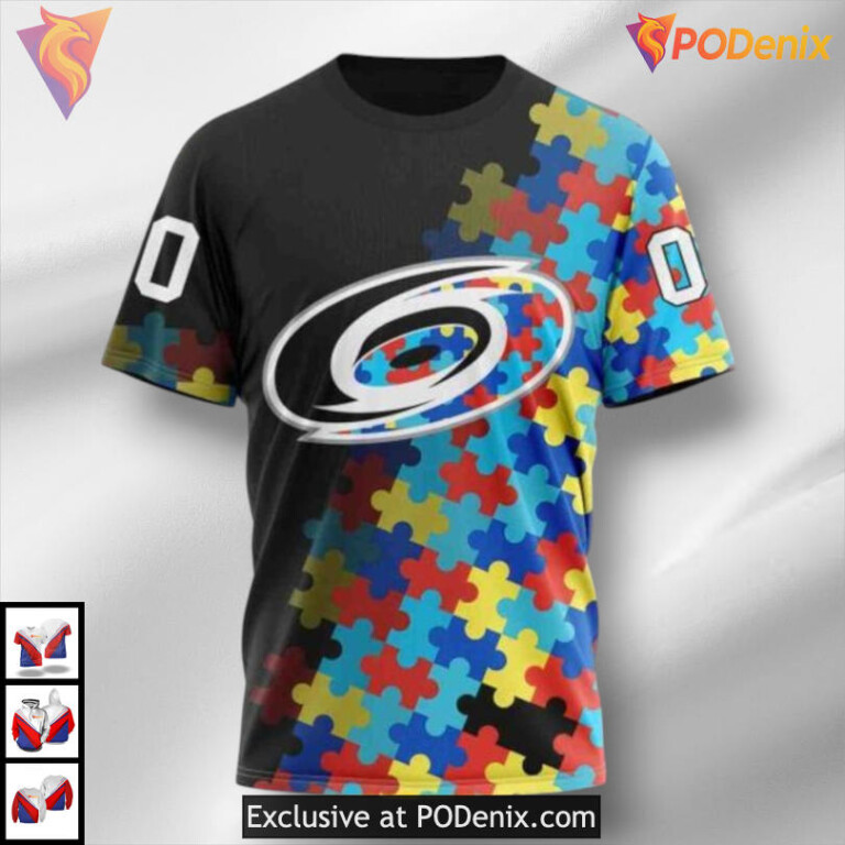 Black Autism Awareness Tribute Carolina Hurricanes Womens Hoodie Custom 3D - 2