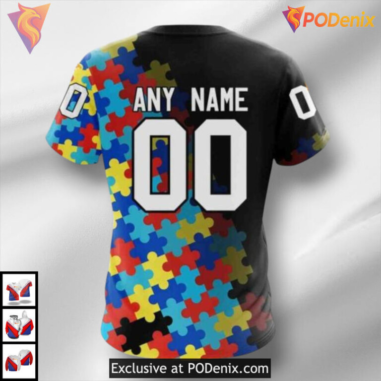 Black Autism Awareness Tribute Carolina Hurricanes Womens Hoodie Custom 3D - 3