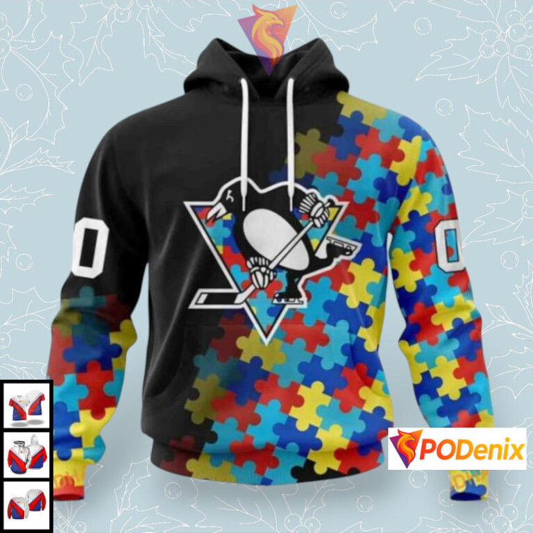 Black Autism Awareness Tribute Custom Pittsburgh Penguins Womens Hoodie NHL 3D