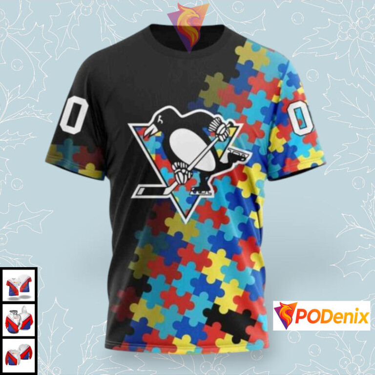 Black Autism Awareness Tribute Custom Pittsburgh Penguins Womens Hoodie NHL 3D - 2