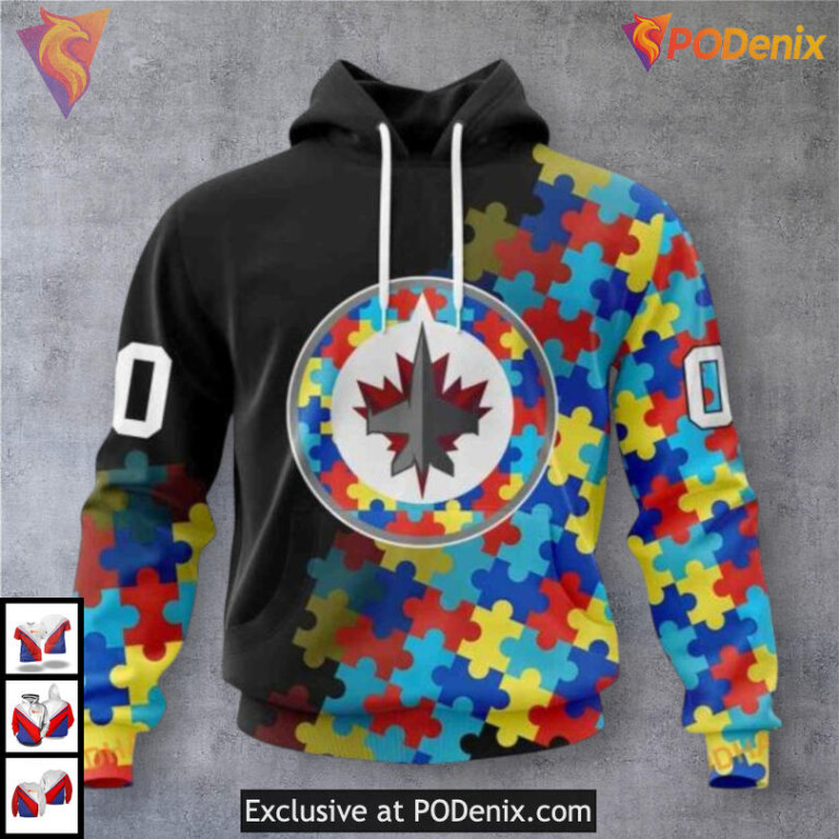 Blue Native Pattern Artwork Winnipeg Jets Youth Hoodie Custom NHL Design