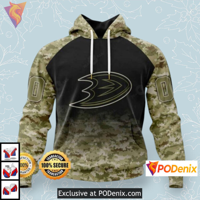 Black Camo Veterans Tribute Anaheim Ducks Hockey Hoodie 3D Limited Edition