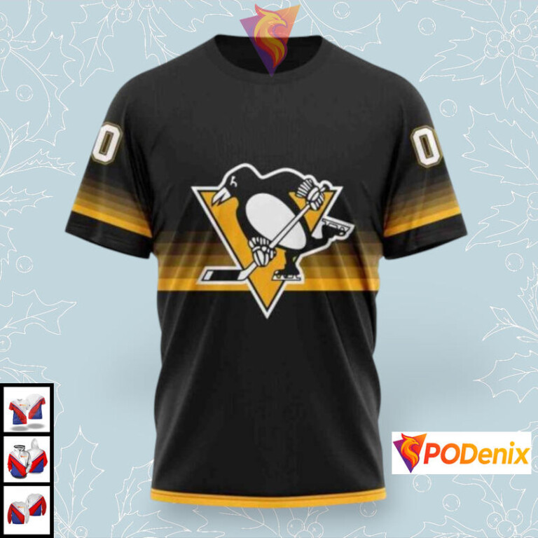 Black Gradient Color Concept Custom Pittsburgh Penguins Mens Hoodie NHL Design - 2