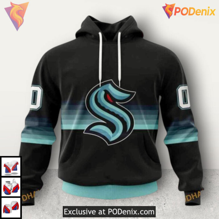 Black Gradient Color Concept NHL Seattle Kraken Mens Hoodie 3D