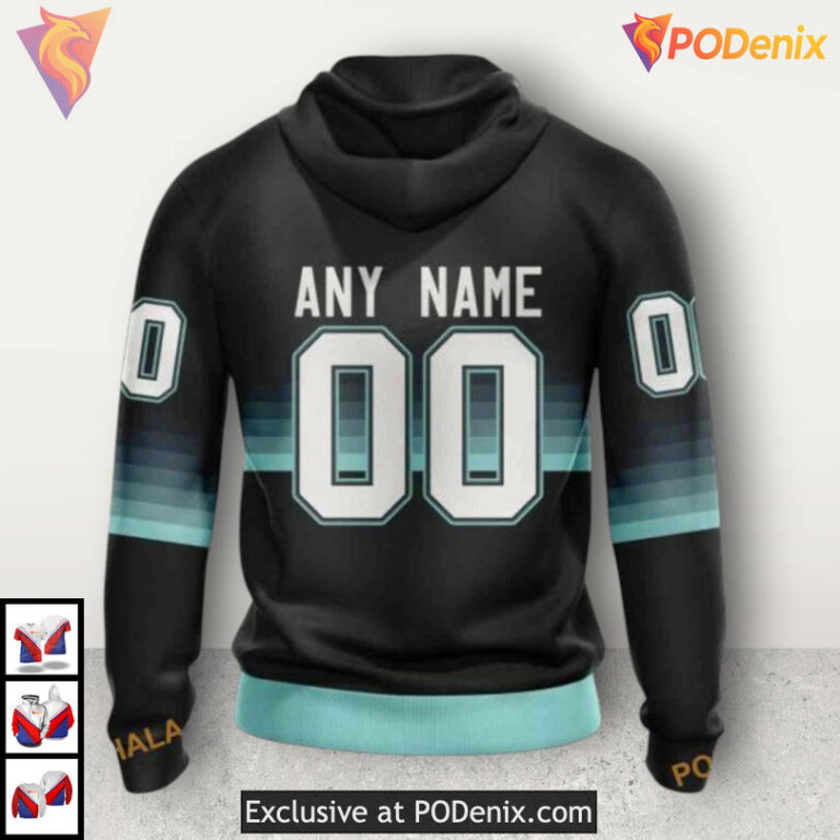 Black Gradient Color Concept NHL Seattle Kraken Mens Hoodie 3D - 1