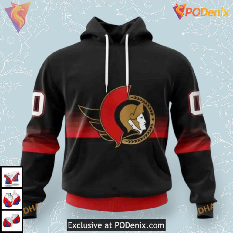 Black Gradient Concept Design NHL Ottawa Senators Winter Hoodie 3D