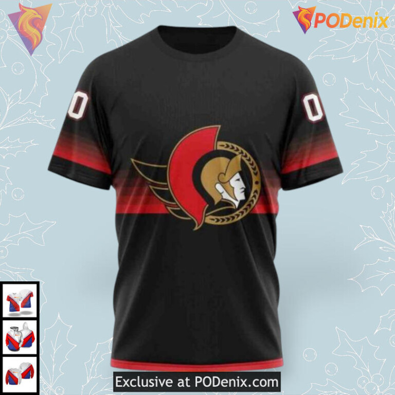 Black Gradient Concept Design NHL Ottawa Senators Winter Hoodie 3D - 2